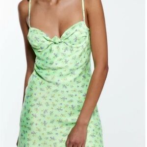 Floral Green Dress with Spaghetti Straps